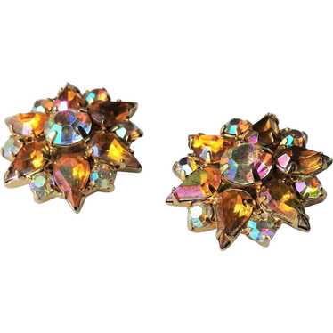 LOVELY 50s Garne' Art Glass Earrings,Rhinestone E… - image 1