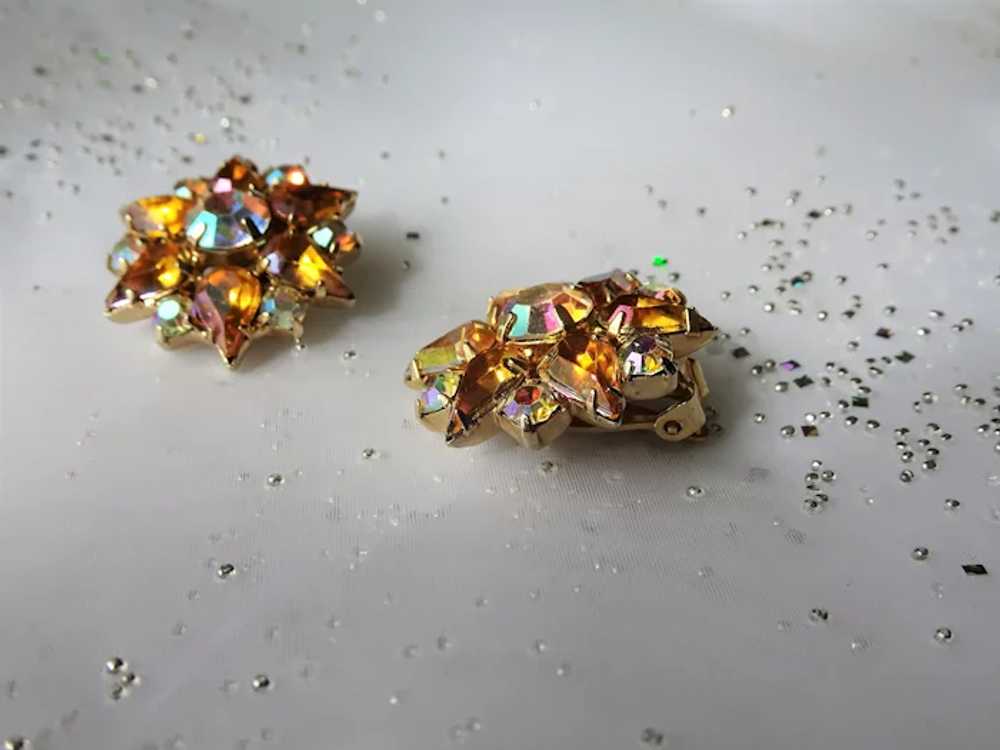 LOVELY 50s Garne' Art Glass Earrings,Rhinestone E… - image 2