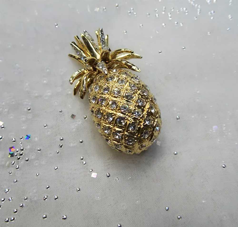 CHARMING Vintage Pineapple Brooch,Sparkling Glass… - image 2