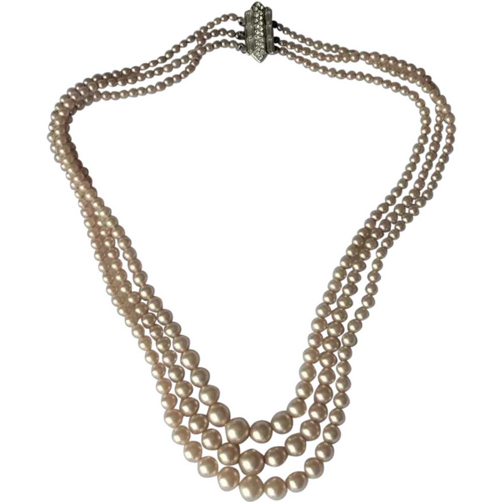 LUSTROUS Pearl Bead Necklace,Elegant Triple Stran… - image 1