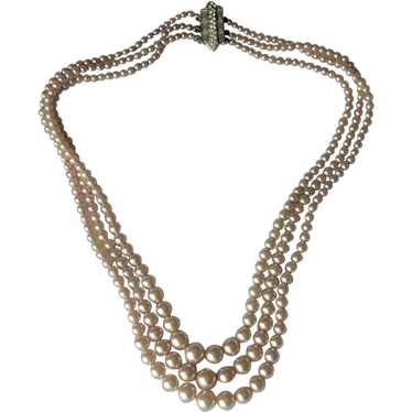 LUSTROUS Pearl Bead Necklace,Elegant Triple Stran… - image 1