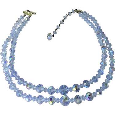 GLITTERING 50s Blue Crystal Necklace,Double Strand