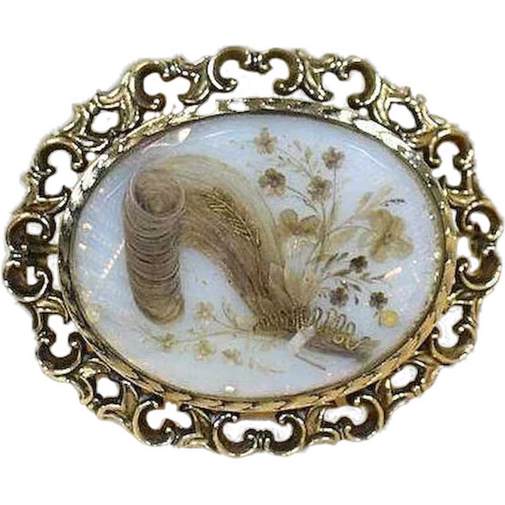 Fine Antique 9 kt Gold English Mourning Brooch- C… - image 1