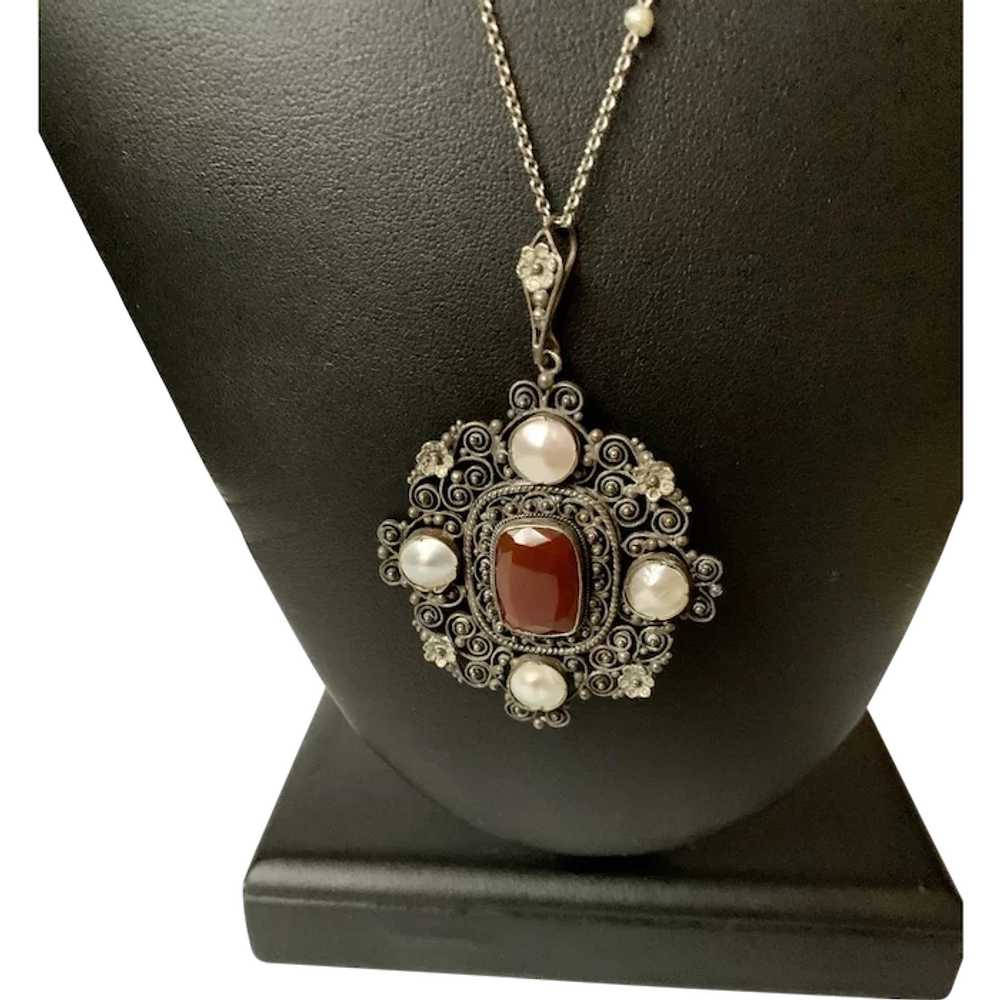 Victorian Filigree Pearl Necklace - image 1