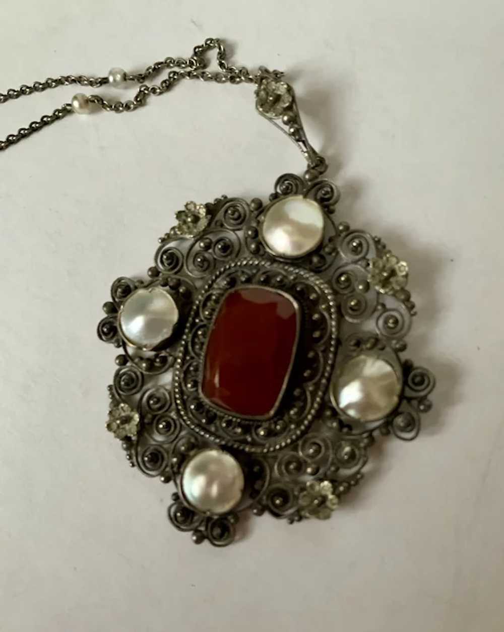 Victorian Filigree Pearl Necklace - image 5