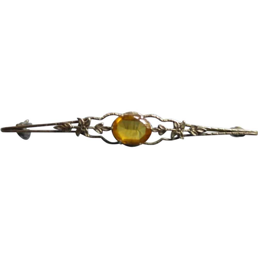 Citrine and 10K White Gold Delicate Antique Bar P… - image 1
