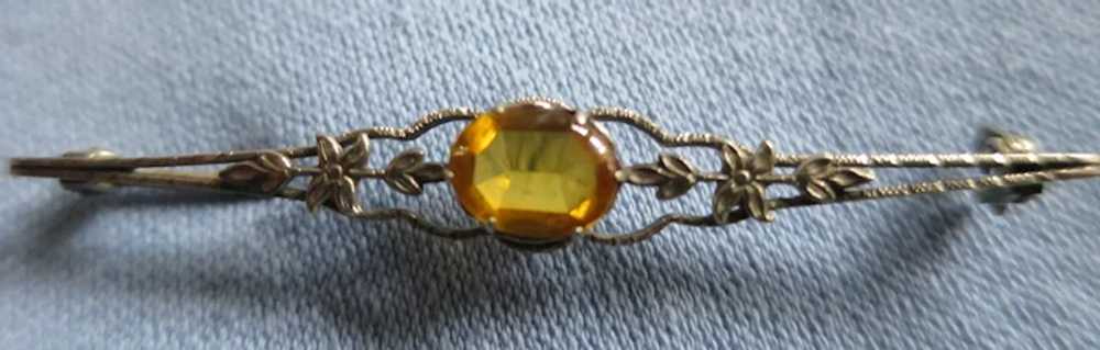 Citrine and 10K White Gold Delicate Antique Bar P… - image 2