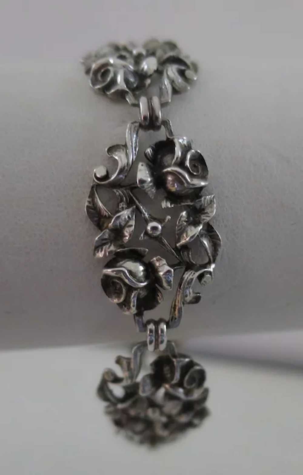 Lovely Signed Silver Roses and Leaves Openwork Li… - image 2