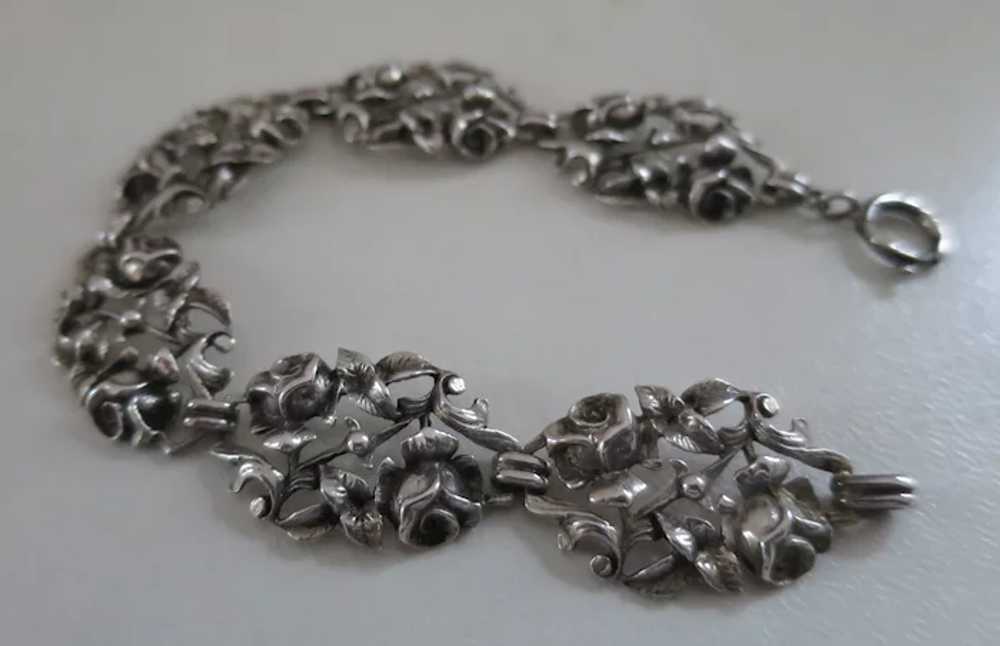 Lovely Signed Silver Roses and Leaves Openwork Li… - image 4