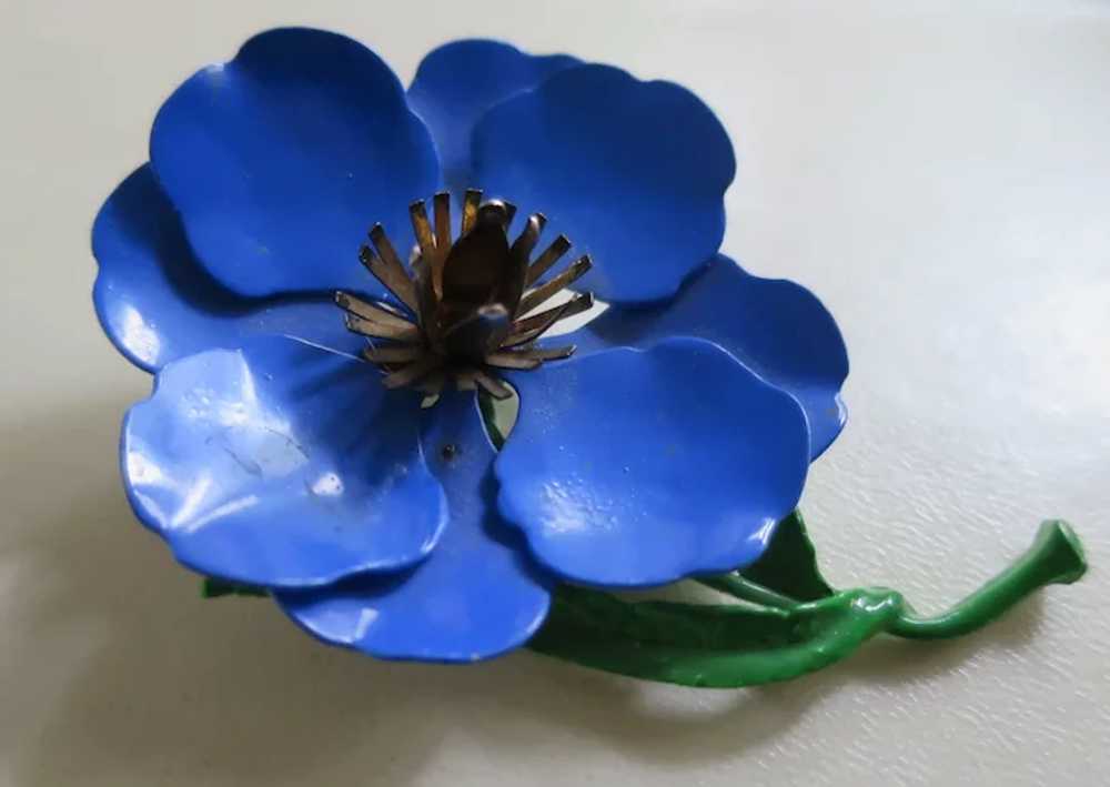 1960's Midnight Blue Enamel on Metal Flower Pin w… - image 2