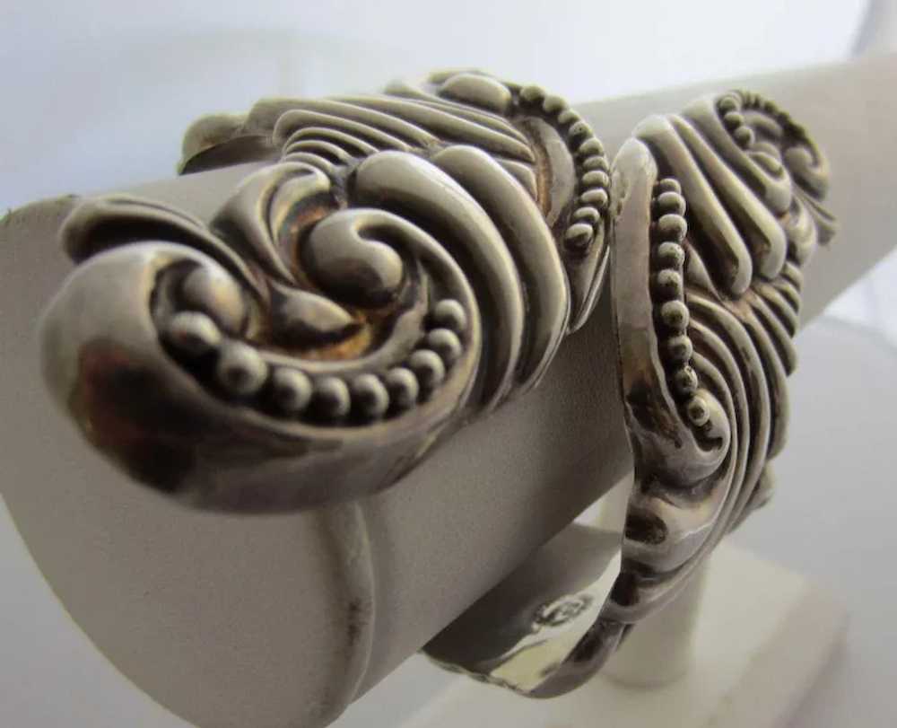 Dramatic Signed Mexican Repoussé Sterling Silver … - image 4