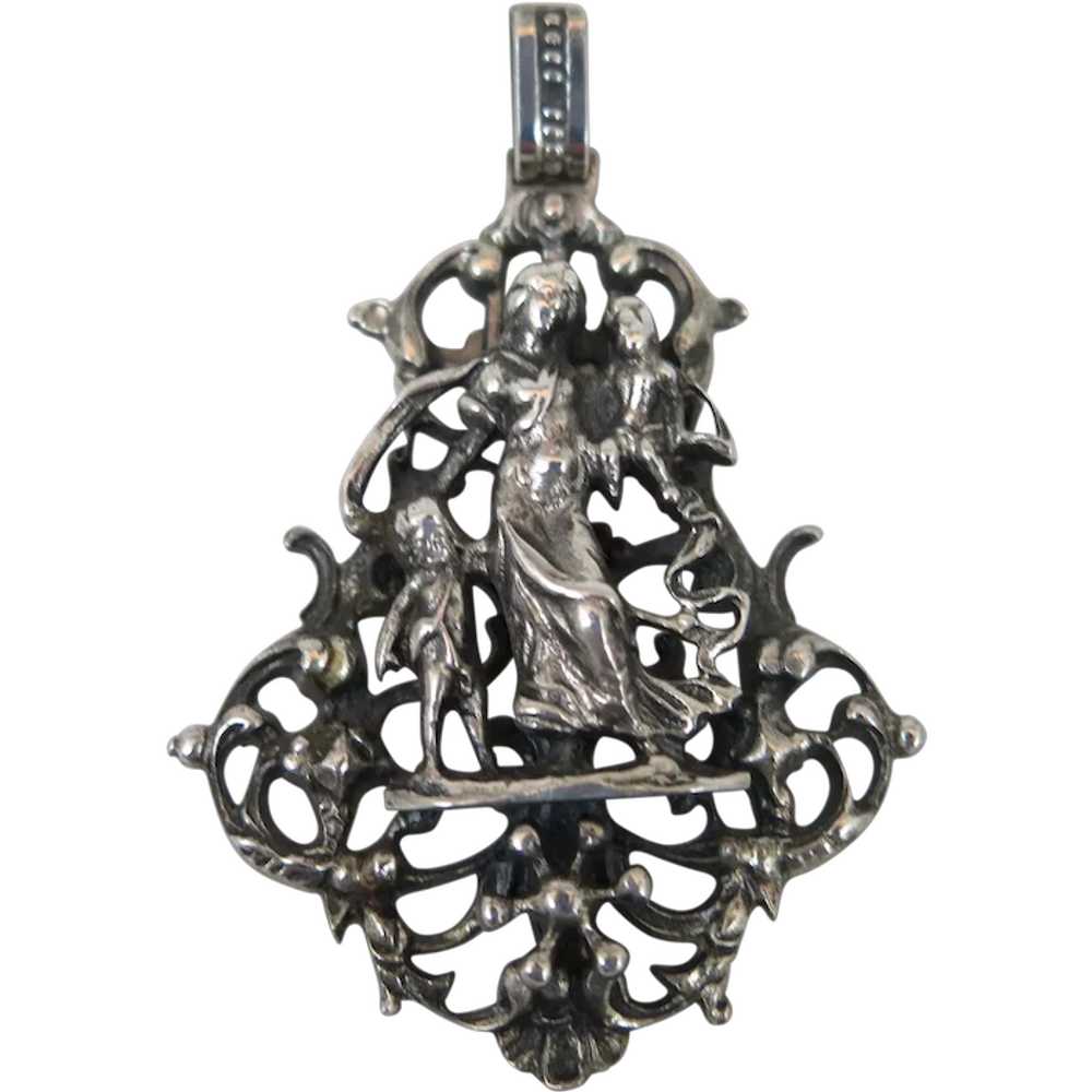 Antique Sterling Silver Figural Pendant Woman wit… - image 1