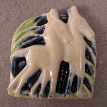 Vintage Mid-Century Modern Glazed Ceramic Horses … - image 1