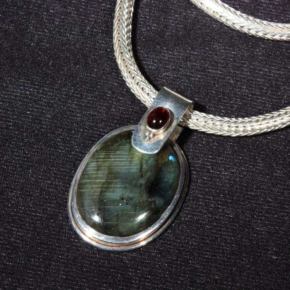 Sterling Silver Labradorite Pendant / Garnet / St… - image 2