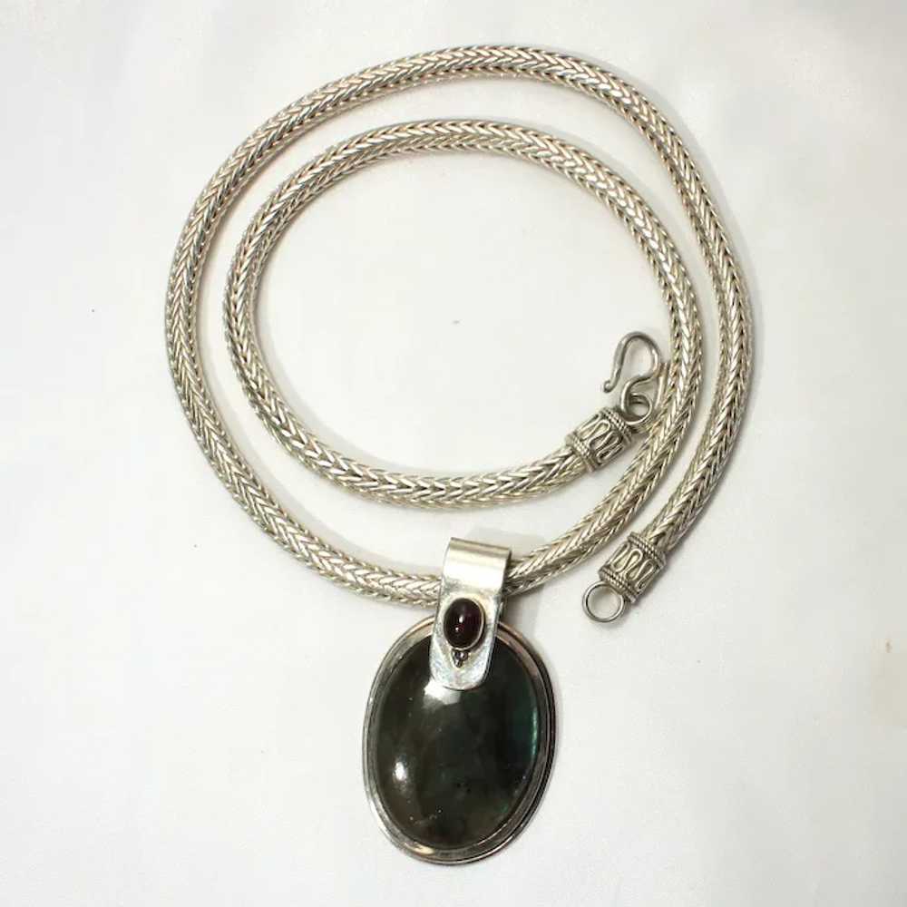 Sterling Silver Labradorite Pendant / Garnet / St… - image 4