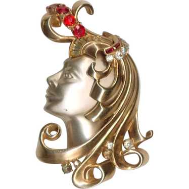 Heavy Bejeweled ART NOUVEAU Lady Fur Clip - image 1