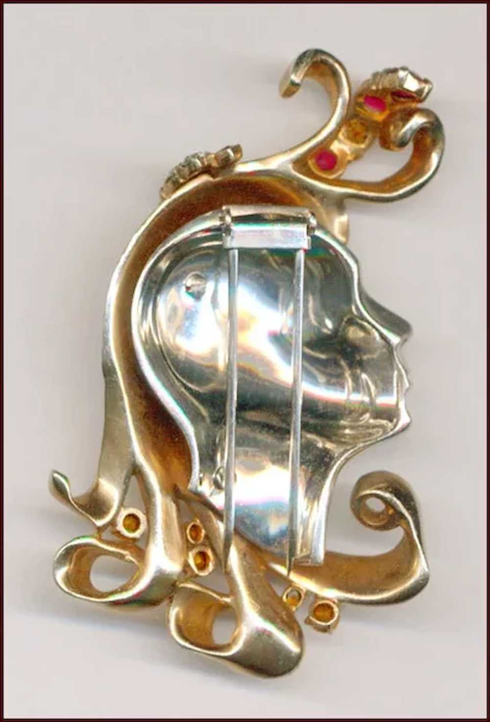 Heavy Bejeweled ART NOUVEAU Lady Fur Clip - image 2