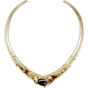 Signed "IXEL" Mexican Brass Necklace With Stone C… - image 1