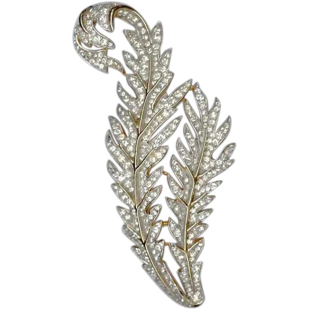 Elegant TRIFARI Rhinestone Studded Feather Pin MI… - image 1