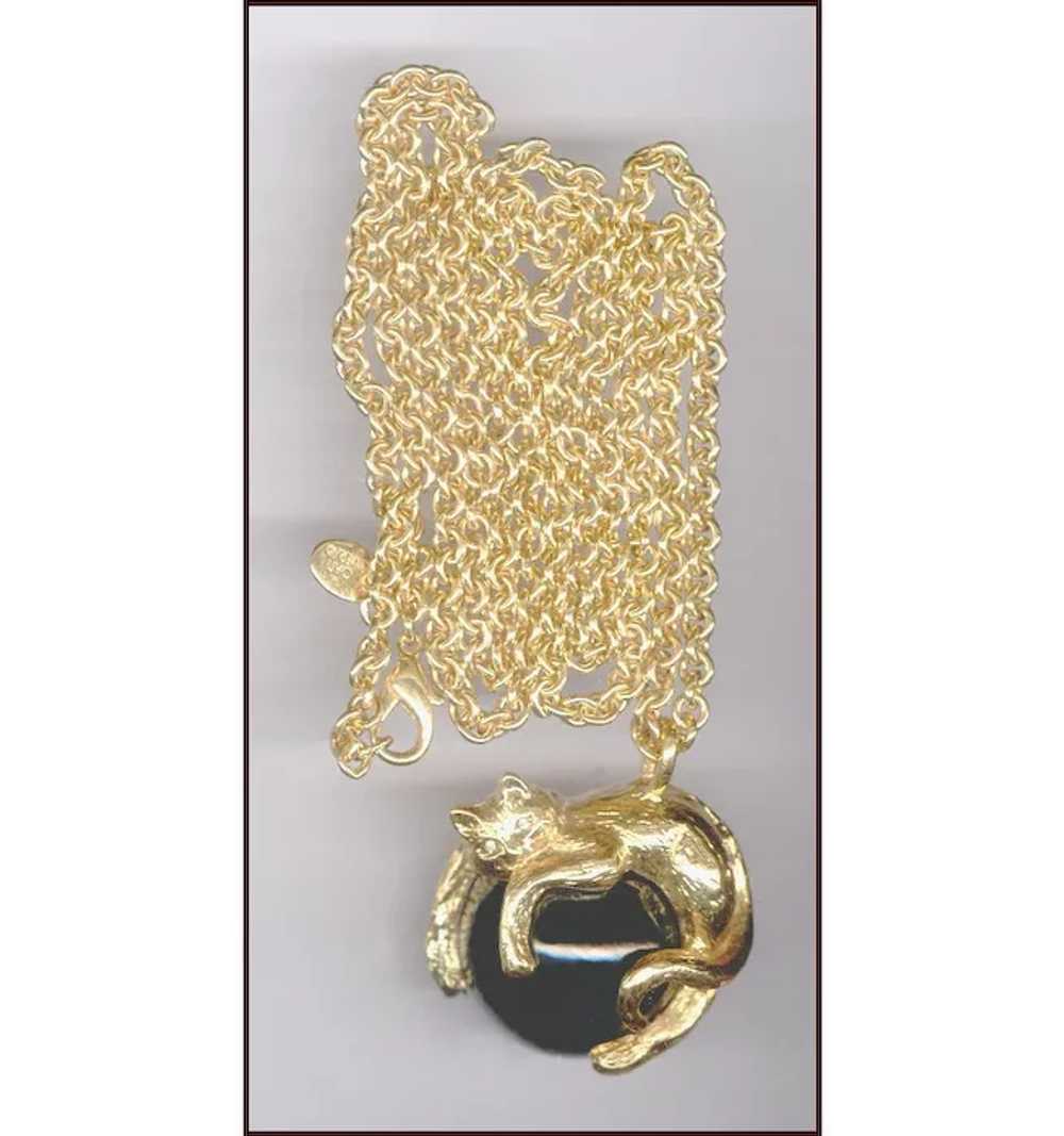 Elegant Joan Rivers Golden Cat Pendant Necklace - image 2