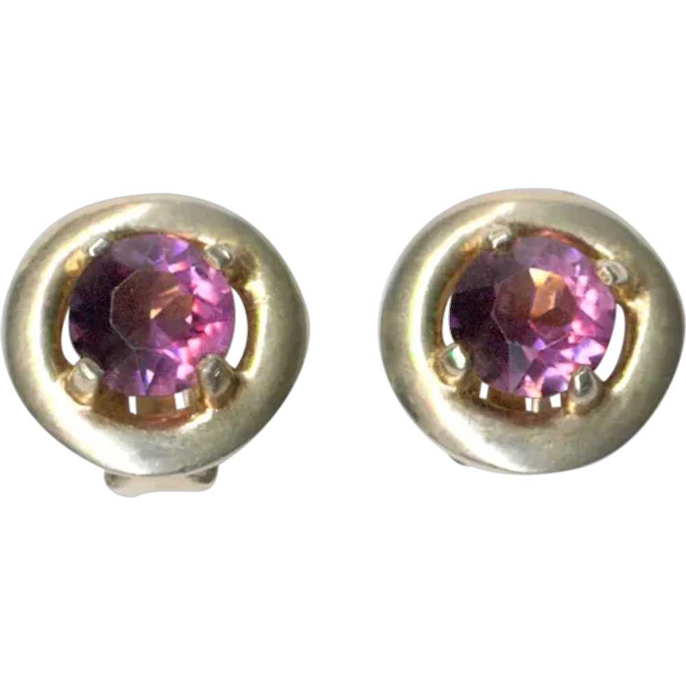 REJA Clip Back Earrings Large PURPLE Rhinestones - image 1