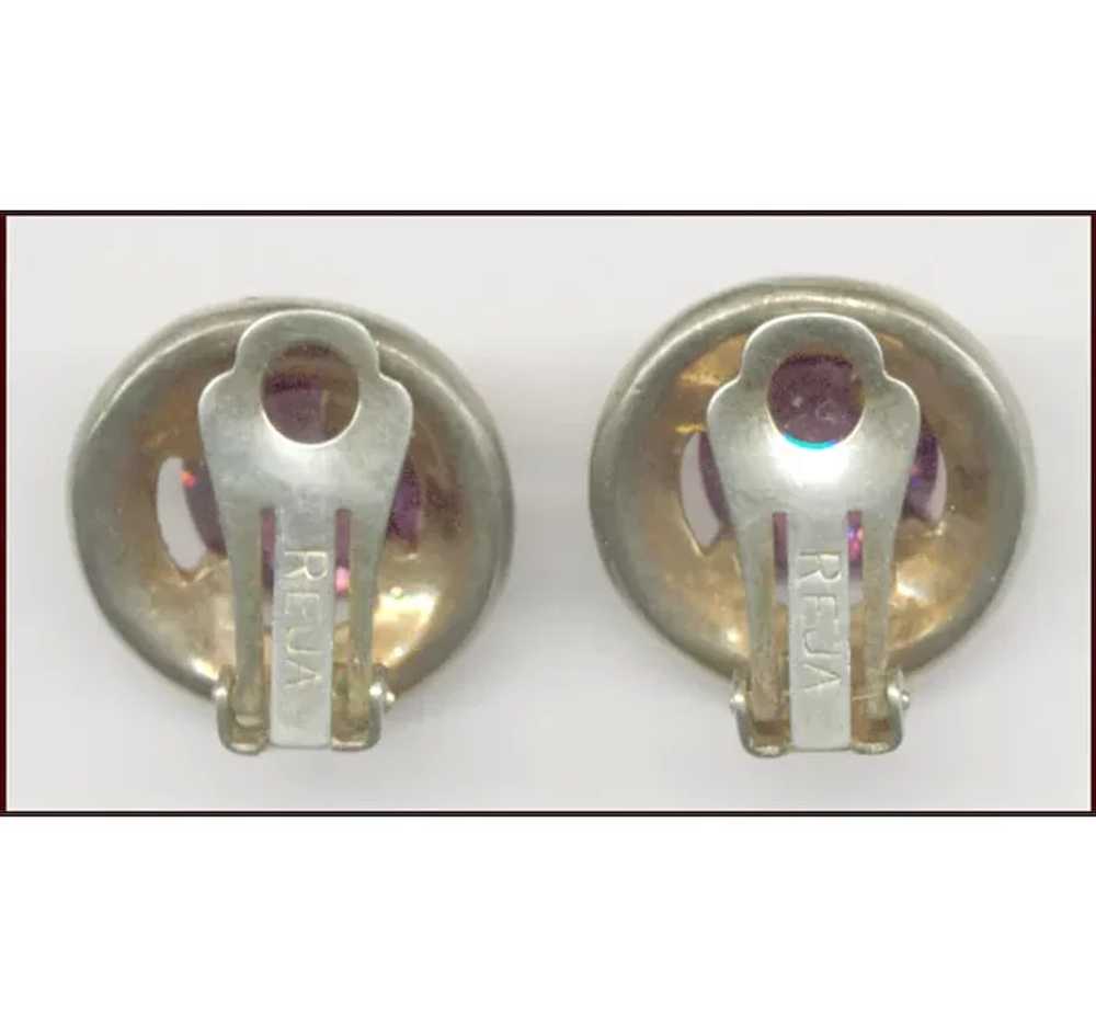 REJA Clip Back Earrings Large PURPLE Rhinestones - image 2