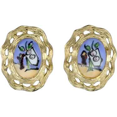 TORTOLANI Hand Painted Porcelain Cabochon EARRINGS