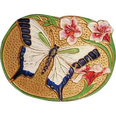 Charming Art Nouveau Style Enameled Butterfly & L… - image 1