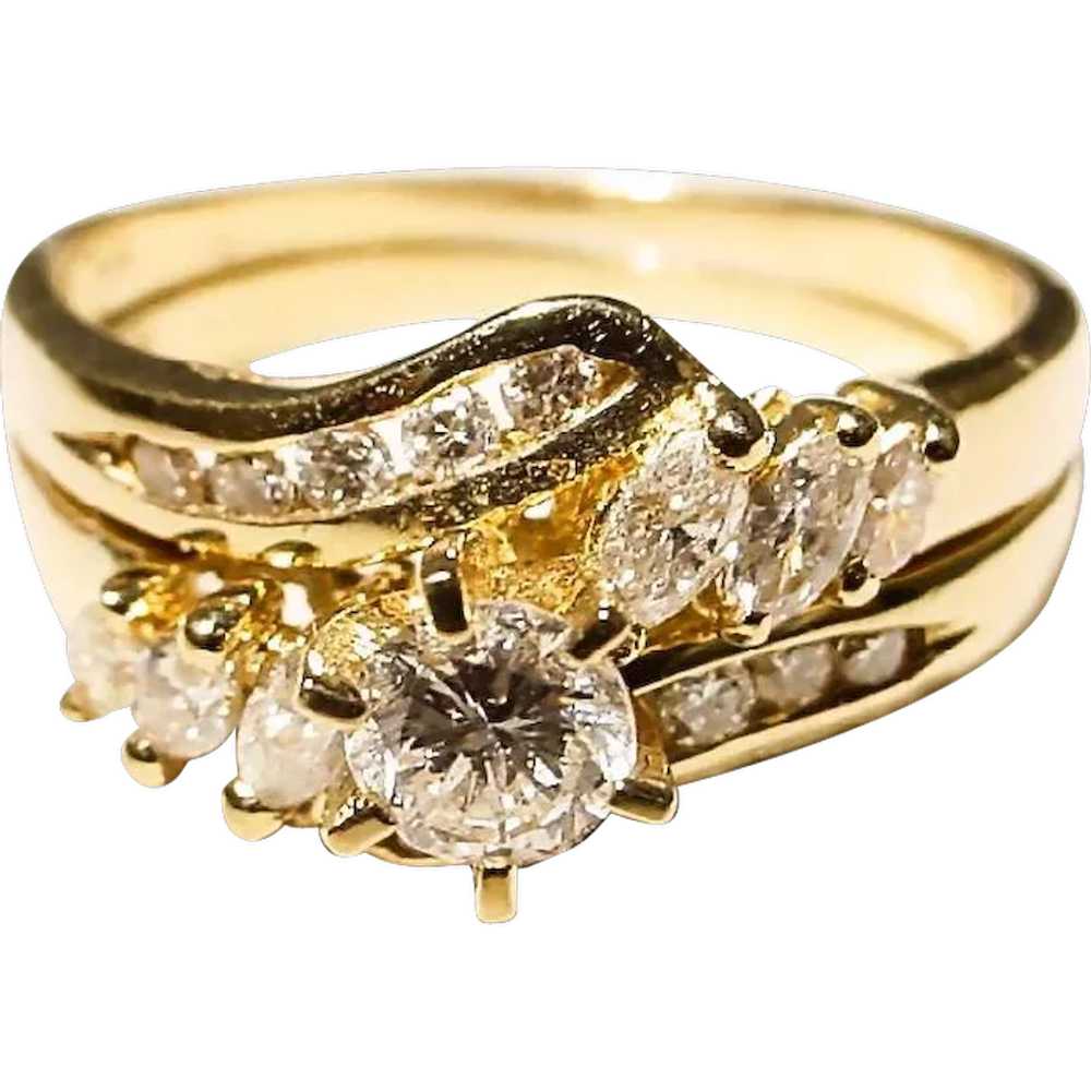 Elegant Wedding Ring Set Solitaire Bands 18K - image 1