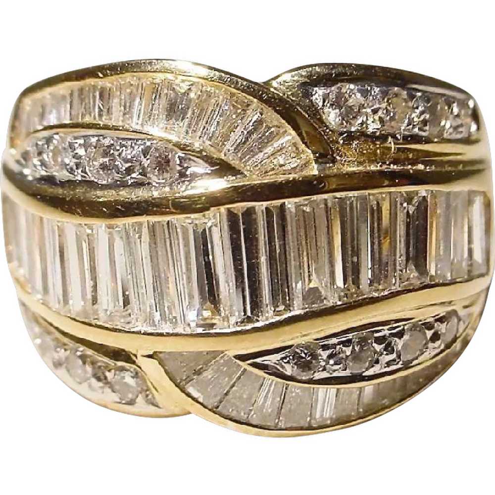 Retro Wide-Band Diamond Ring 18K Baguettes - image 1