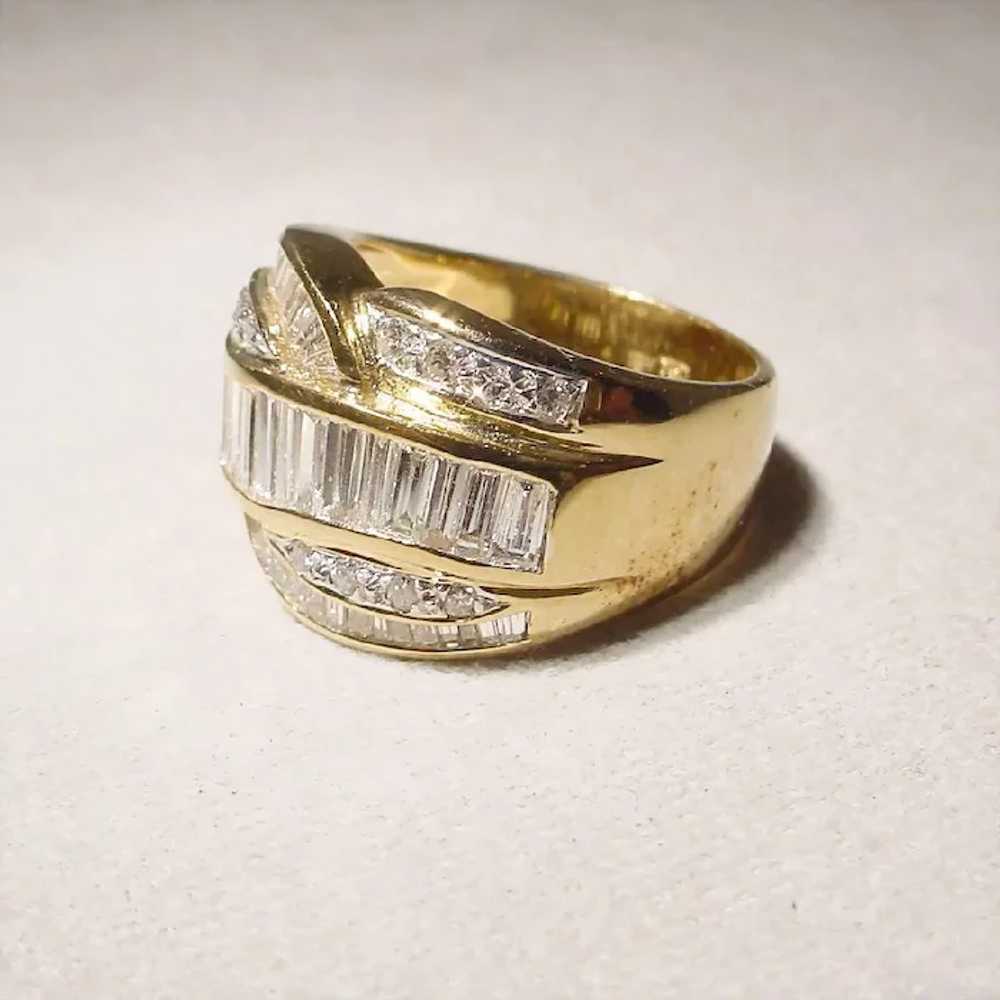 Retro Wide-Band Diamond Ring 18K Baguettes - image 2