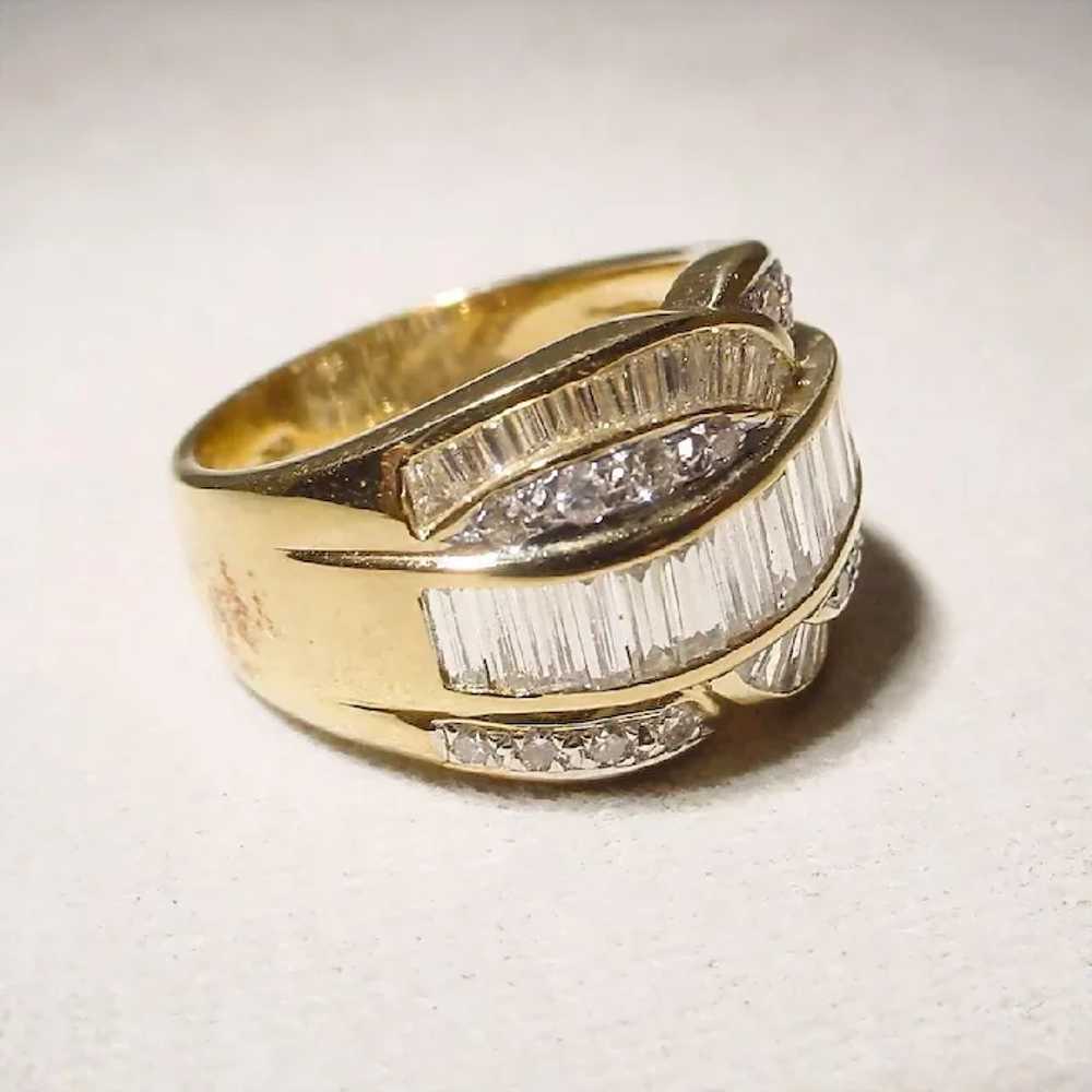 Retro Wide-Band Diamond Ring 18K Baguettes - image 3