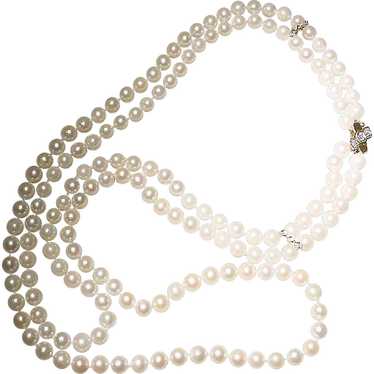 Exclusive Cultured Pearl Necklace 14K Diamonds 22… - image 1