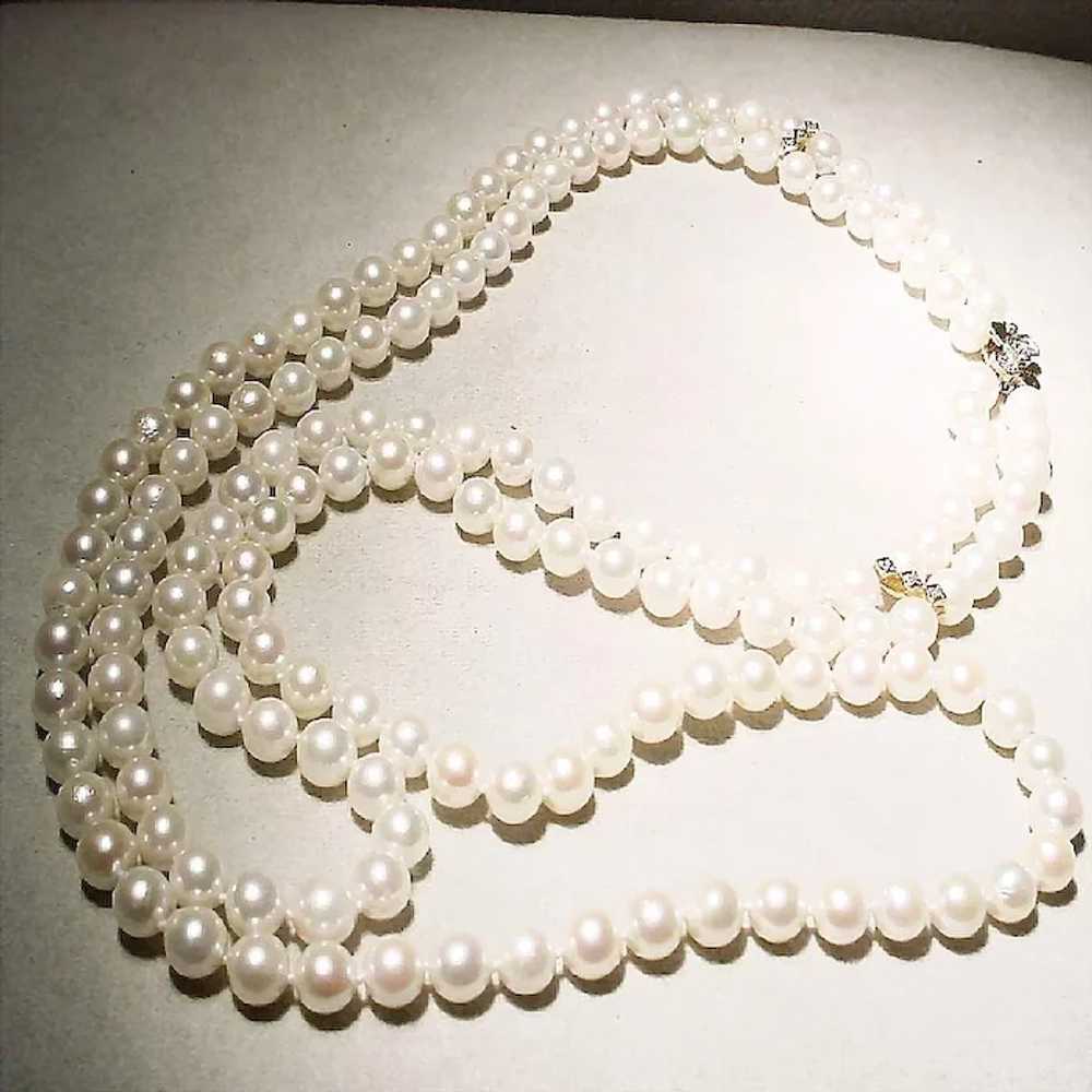Exclusive Cultured Pearl Necklace 14K Diamonds 22… - image 2