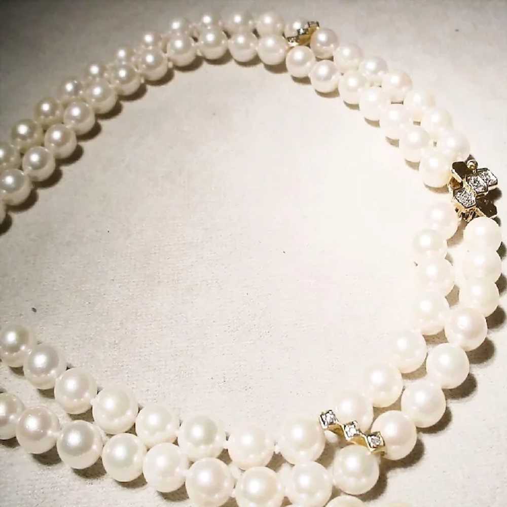 Exclusive Cultured Pearl Necklace 14K Diamonds 22… - image 3