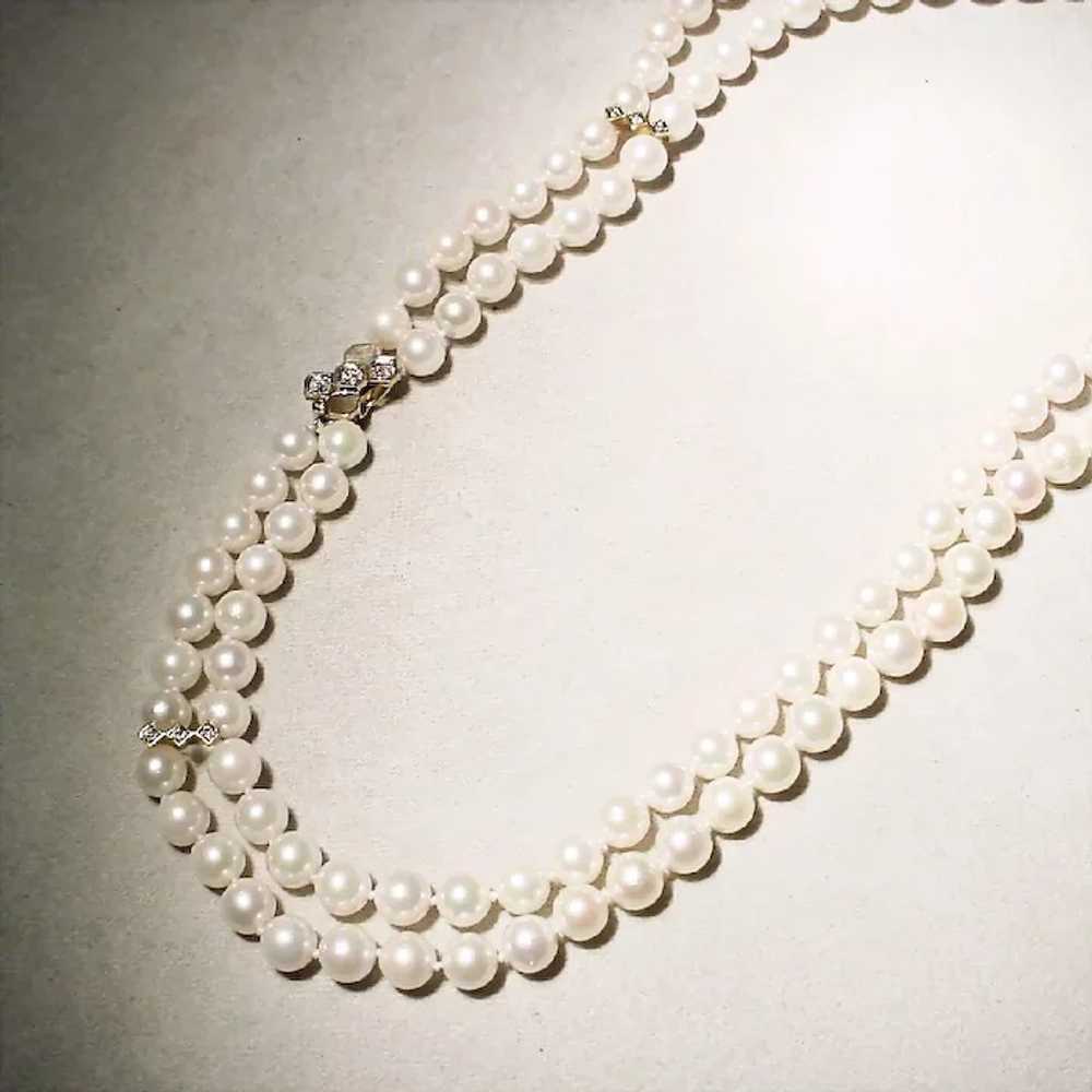 Exclusive Cultured Pearl Necklace 14K Diamonds 22… - image 4
