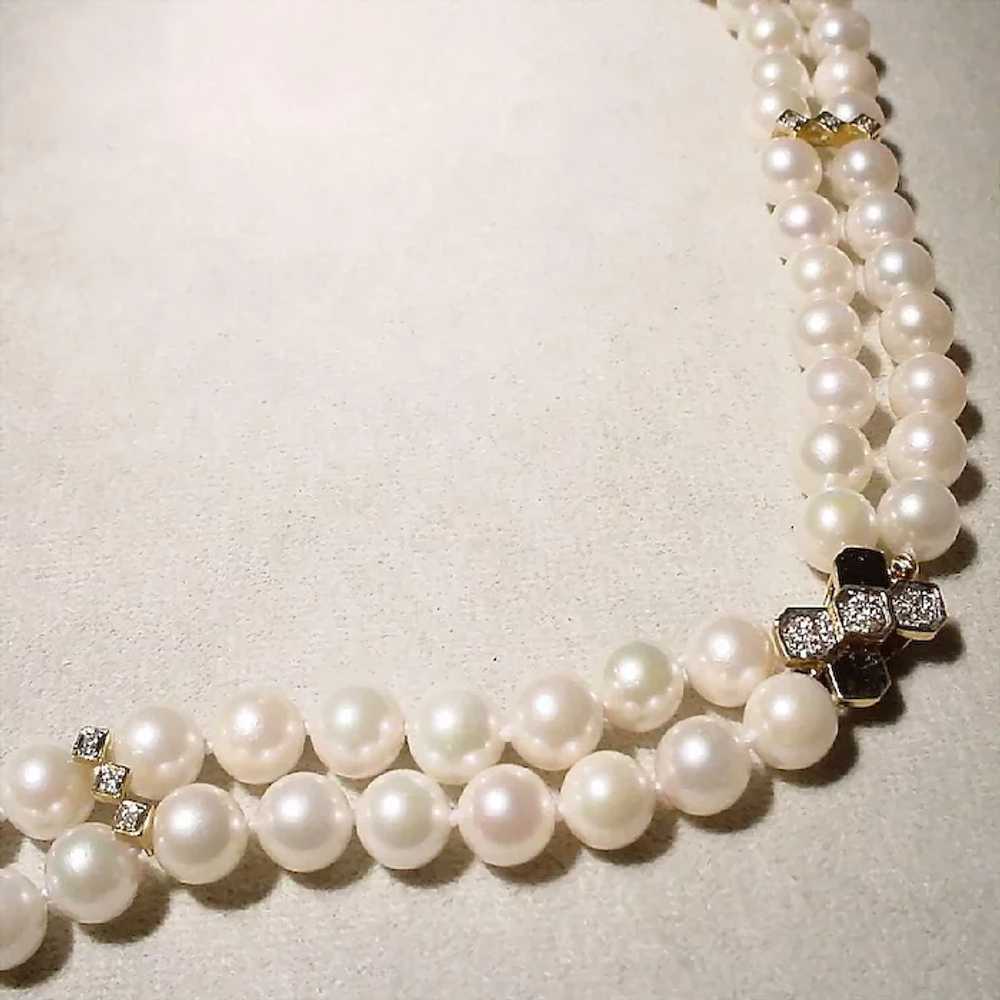 Exclusive Cultured Pearl Necklace 14K Diamonds 22… - image 5