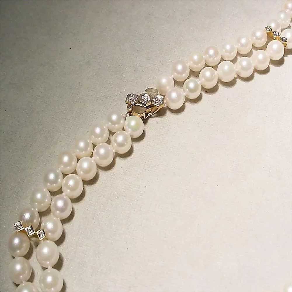 Exclusive Cultured Pearl Necklace 14K Diamonds 22… - image 6