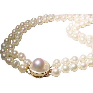 Beautiful Double Cultured Pearl Necklace 14k Blis… - image 1