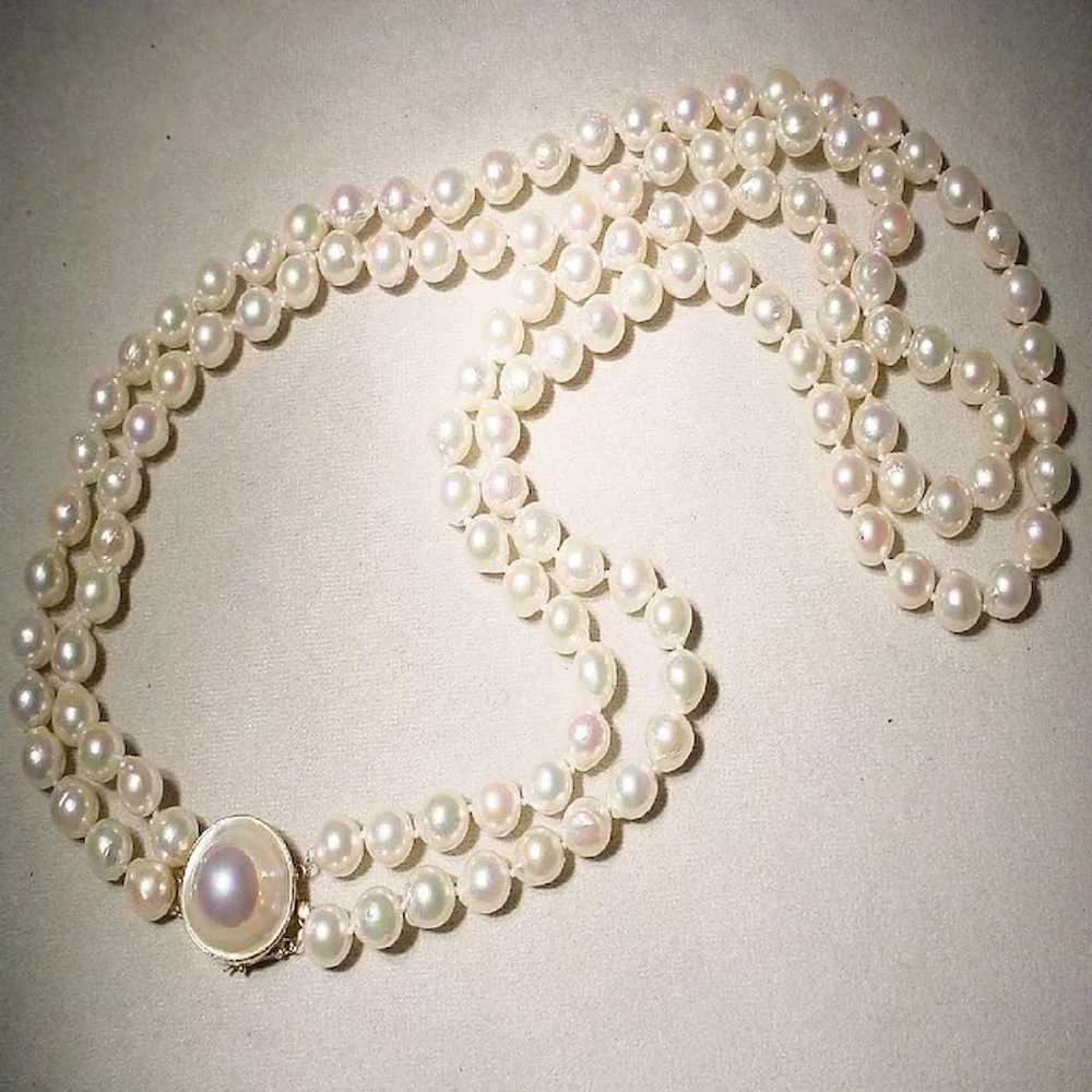 Beautiful Double Cultured Pearl Necklace 14k Blis… - image 2