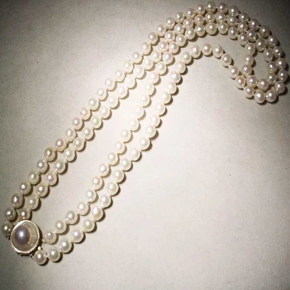 Beautiful Double Cultured Pearl Necklace 14k Blis… - image 3