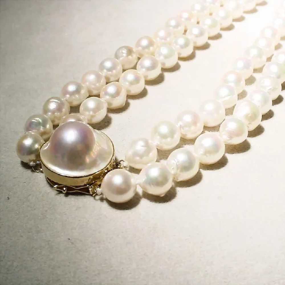 Beautiful Double Cultured Pearl Necklace 14k Blis… - image 4