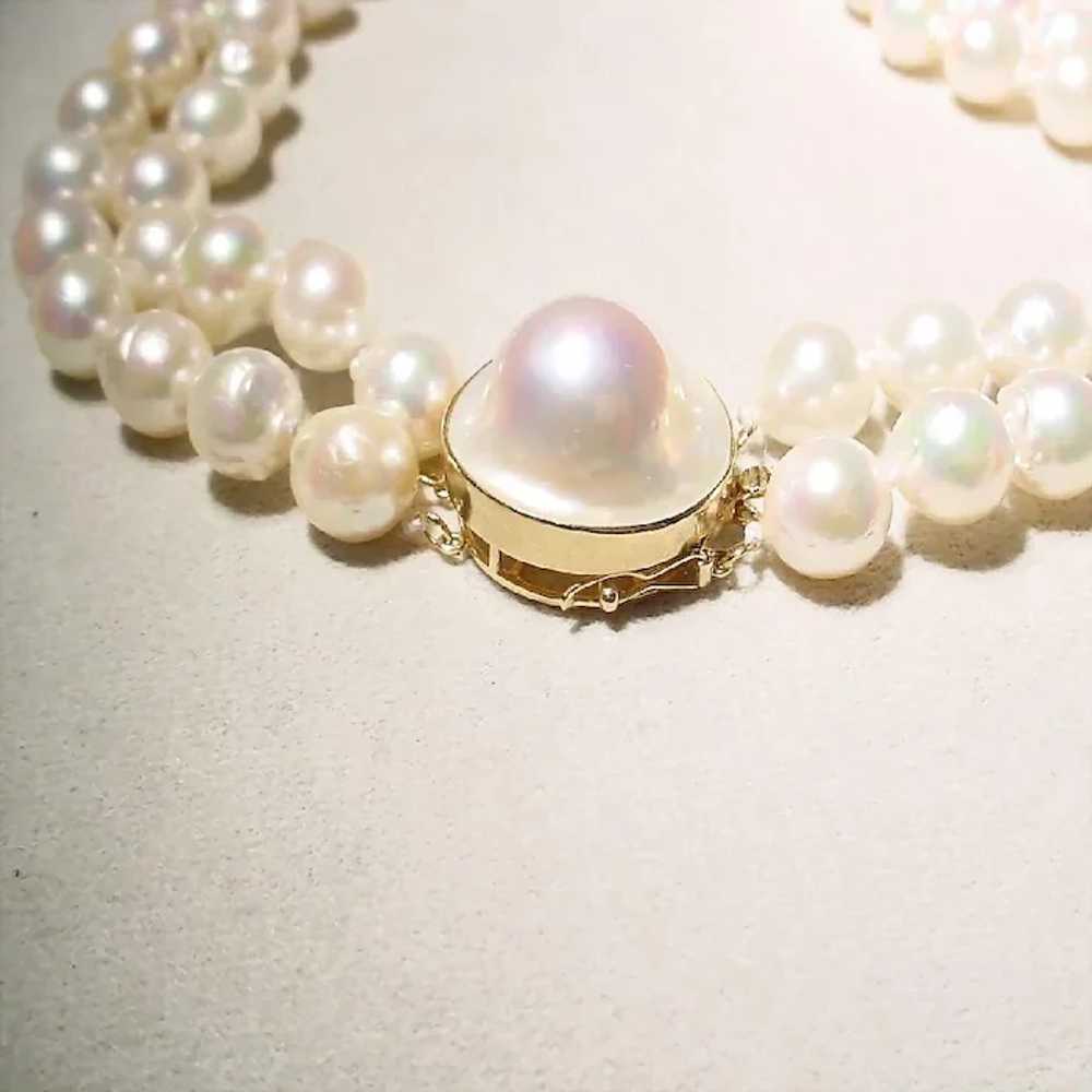 Beautiful Double Cultured Pearl Necklace 14k Blis… - image 5