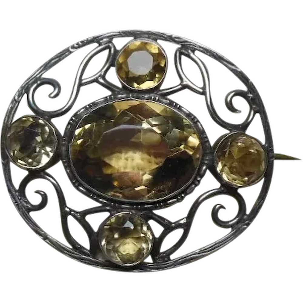 Vintage Sterling Silver & Citrine Brooch - Gem