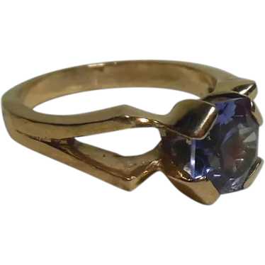Vintage 10 KT Gold & Synthetic Sapphire Dress Ring - image 1