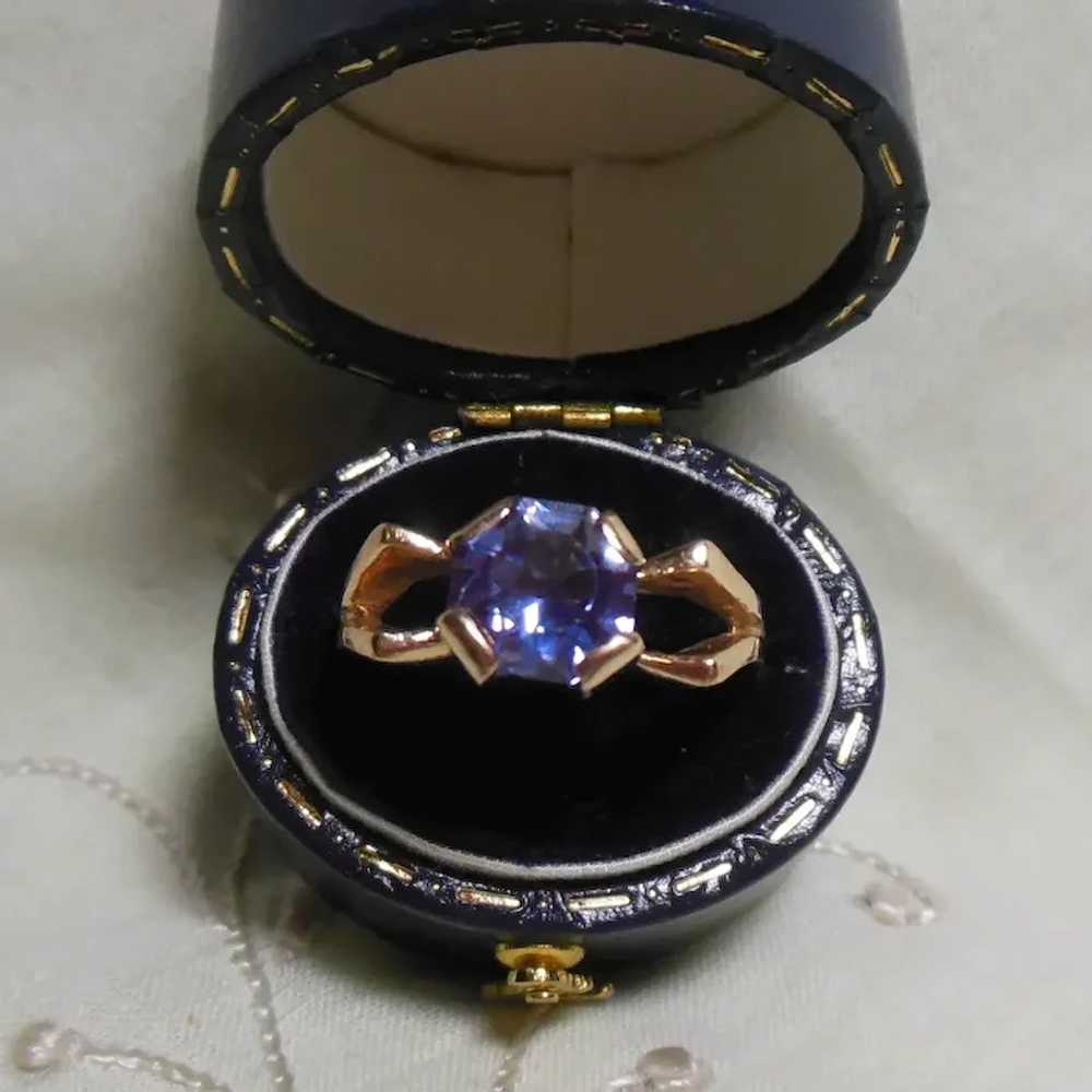 Vintage 10 KT Gold & Synthetic Sapphire Dress Ring - image 5