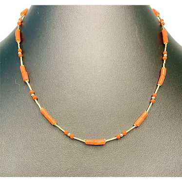 Vintage Salmon Coral and 14k Gold Necklace - image 1