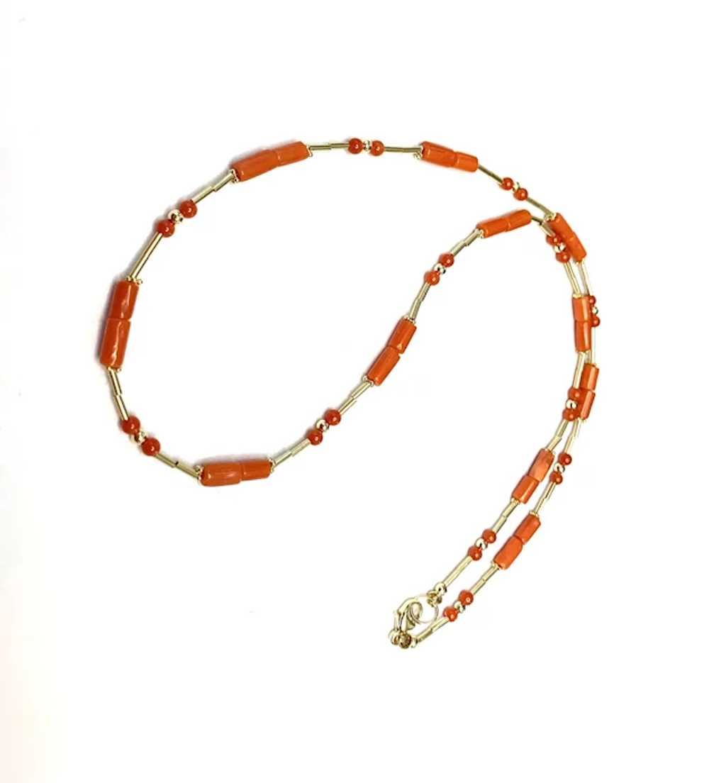 Vintage Salmon Coral and 14k Gold Necklace - image 2