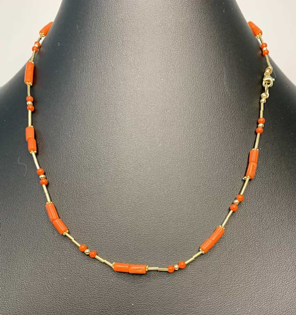Vintage Salmon Coral and 14k Gold Necklace - image 3