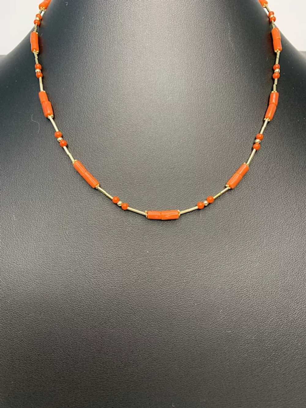 Vintage Salmon Coral and 14k Gold Necklace - image 4